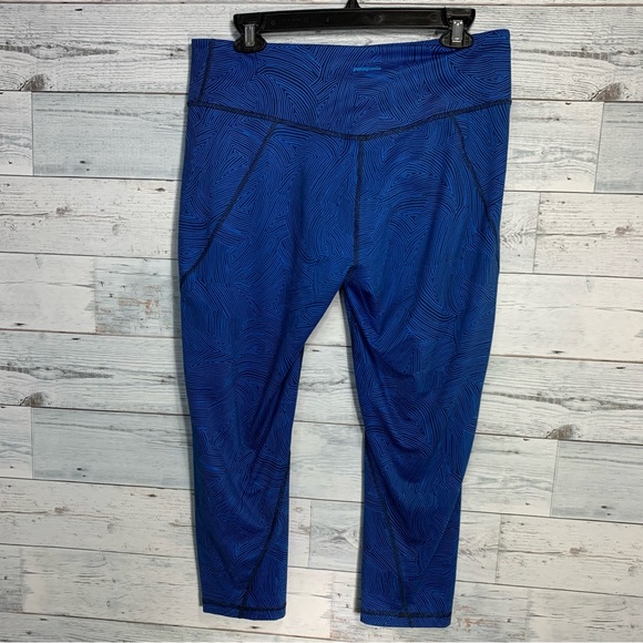 Patagonia Centered Crop Leggings Women's size Large Bayou Blue terraced Fields - Picture 2 of 6